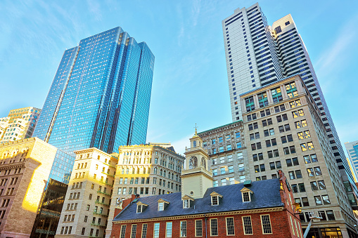 Old State House in Financial district in downtown Boston, Massachusetts, the United States.