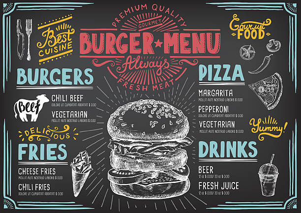 stockillustraties, clipart, cartoons en iconen met food menu for restaurant and cafe. - burger