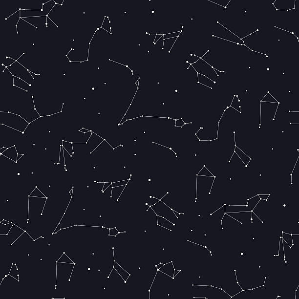 zodiac pattern dark Vector seamless pattern with zodiac constellation. Space star pattern for paper, textile, polygraphy, t-shirt, game, web design constellation stock illustrations