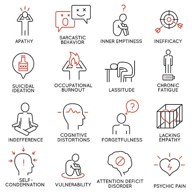 Human behavior and mental conditions icons Vector set of 16 linear icons related to human behavior and mental conditions. Mono line pictograms and infographics design elements ignorant stock illustrations