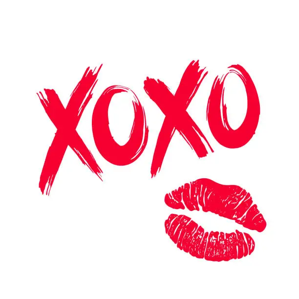 Vector illustration of XOXO and lipstick kiss
