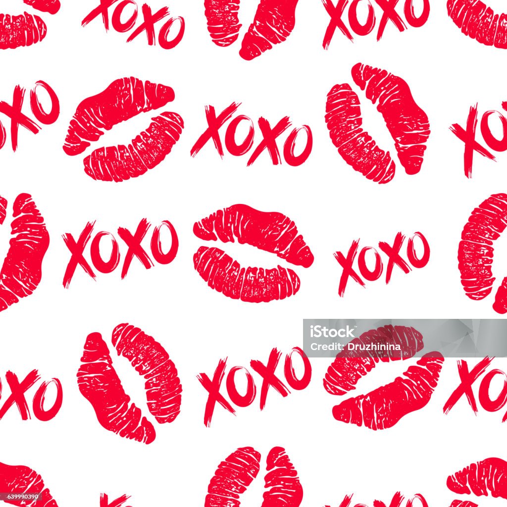 Xoxo And Lipstick Kiss Seamless Pattern Stock Illustration ...
