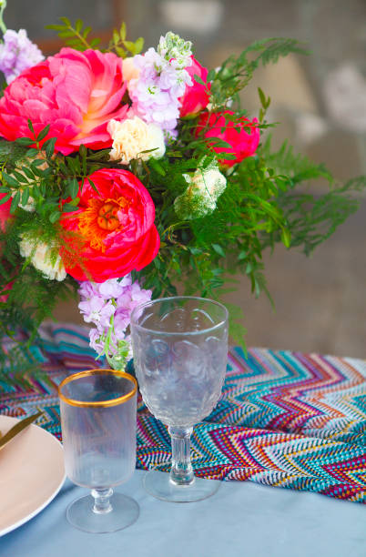 istock Table setting in vintage style is decorated with flowers 639993186