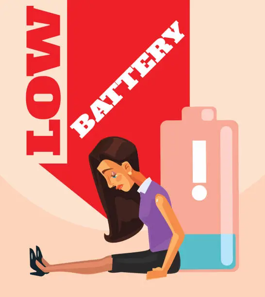 Vector illustration of Business woman character no energy battery