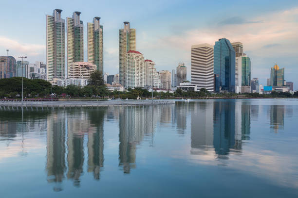 istock Office building with reflection in public park 639994770
