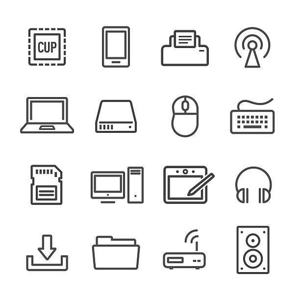 computer-symbol - linienserie - network server computer network rack computer part stock-grafiken, -clipart, -cartoons und -symbole