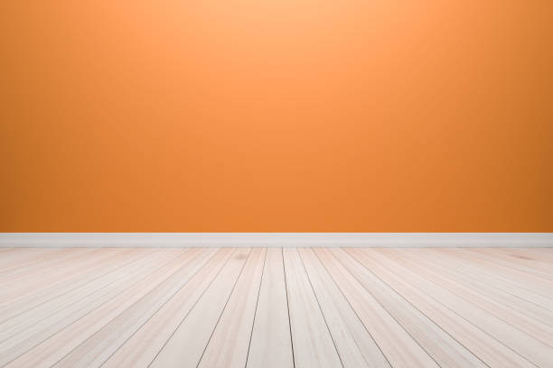 istock Empty interior light purple room with wooden floor, 639995600
