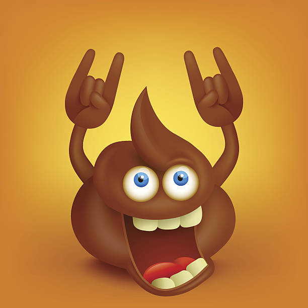 istock Funny cartoon poop character making hard rock sign 639996328