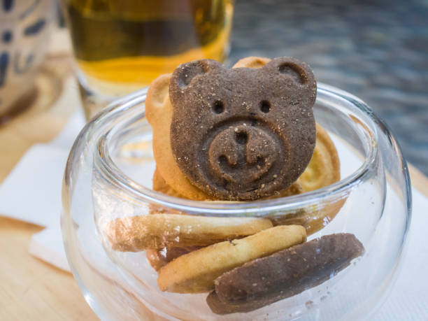 Bear cookies on wooden plate
