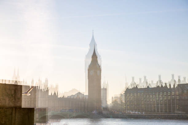 Multiple exposure image Big Ben, Houses of Parliament. London Multiple exposure image of Big Ben and Houses of Parliament. View includes Westminster bridge, embankment and River Thames big ben stock pictures, royalty-free photos & images