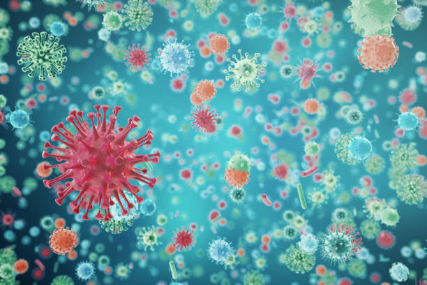 istock Viruses in infected organism, viral disease epidemic, virus abstract background 640010972