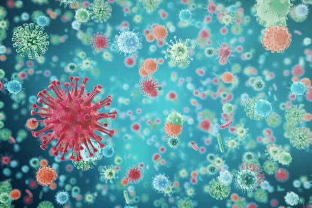 Viruses in infected organism, viral disease epidemic, virus abstract background vector art illustration