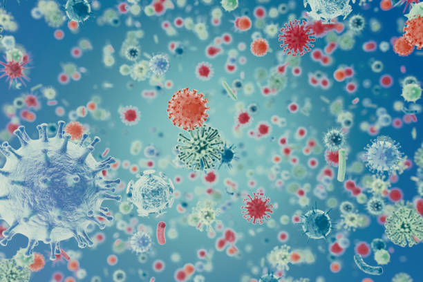 istock Viruses in infected organism, viral disease epidemic, virus abstract background 640011066