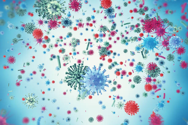 istock Viruses in infected organism, viral disease epidemic, virus abstract background 640011132