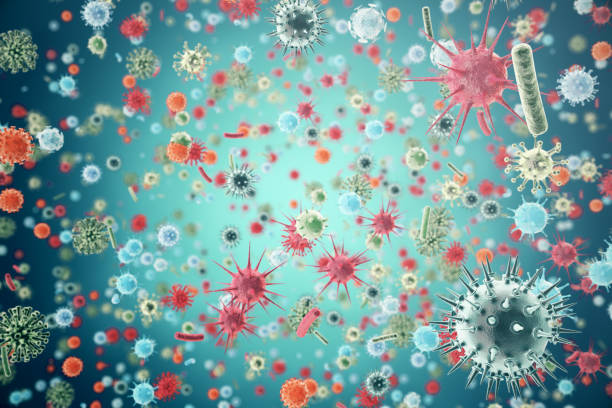 Hepatitis, H1N1, HIV, FLU, AIDS viruses abstract background. 3d rendering vector art illustration