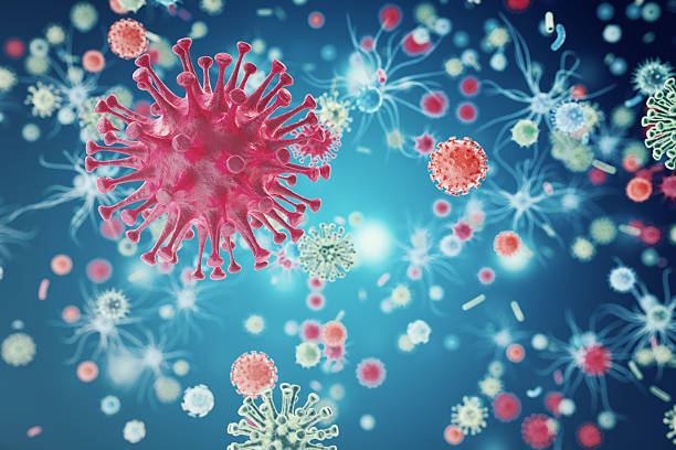 박테리아 바이러스 또는 세균 미생물 세포. 3d 렌더링 - hiv virus retrovirus aids 뉴스 사진 이미지
