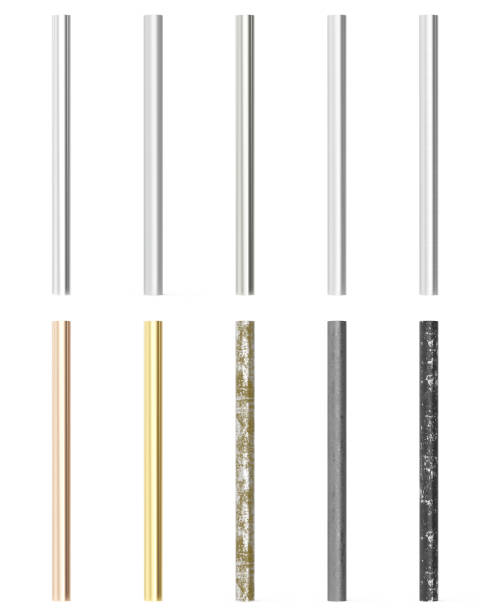 ilustrações de stock, clip art, desenhos animados e ícones de set, group, collection metal pipes isolated on white background. 3d - gold golden part of black