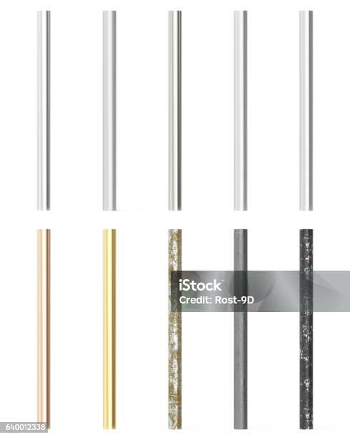 Set Group Collection Metal Pipes Isolated On White Background 3d Stock Illustration - Download Image Now