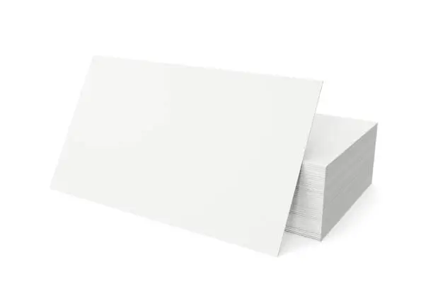 Photo of Stack of blank business card on white background. 3d rendering