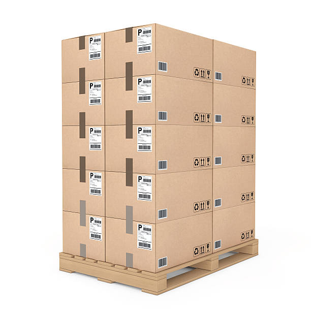istock Logistics concept. Cardboard boxes on wooden palette. 3d Renderi 640017912