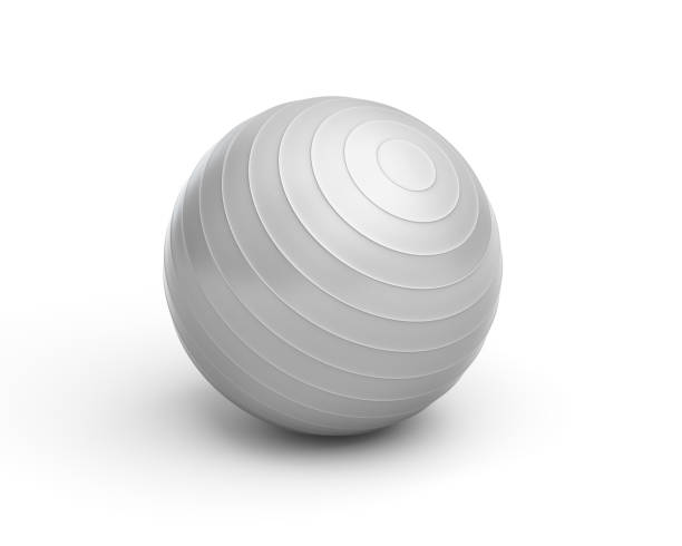 Rendering of grey ridged exercise ball isolated on white background. 3d rendering of a grey ridged exercise ball isolated on white background. Swiss ball for fitness. Yoga and stability training. Fitness and health. fitness ball stock pictures, royalty-free photos & images