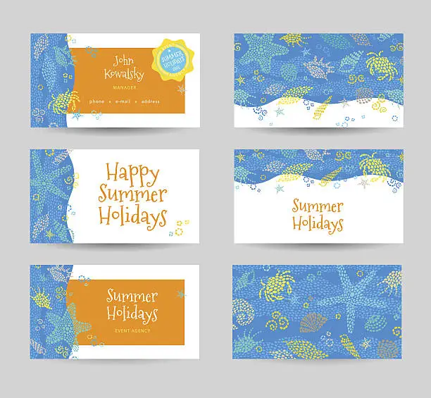 Vector illustration of Summer Holidays card with sea elements.