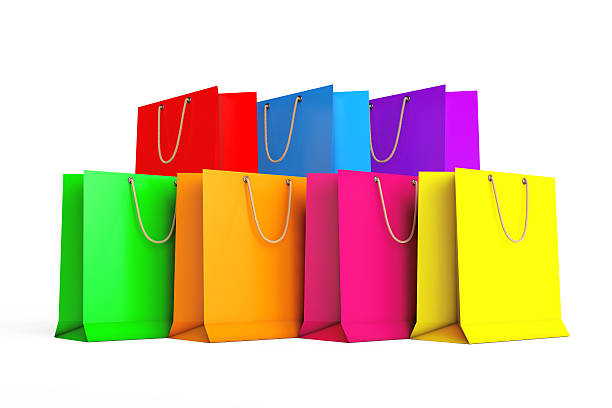 istock Set of Colorful Empty Shopping Bags. 3d Rendering 640021932