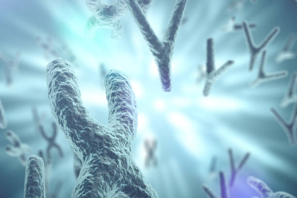 istock Chromosomes on scientific background. Life and biology, medicine  concept wit 640024540