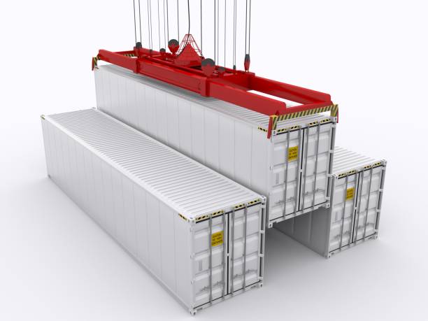 Portal crane load shipping container stock photo