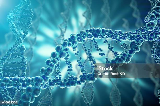 Concept Of Biochemistry With Dna Structure On Blue Background 3d Stock  Illustration - Download Image Now - iStock
