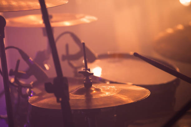 istock Drummer plays on rock drum set, rock music 640032210