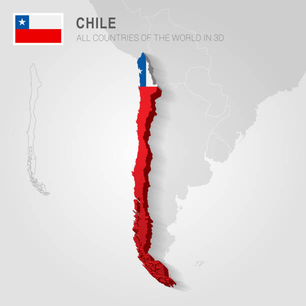 chile gezeichnet auf grauer karte. - map square shape usa global communications stock-grafiken, -clipart, -cartoons und -symbole