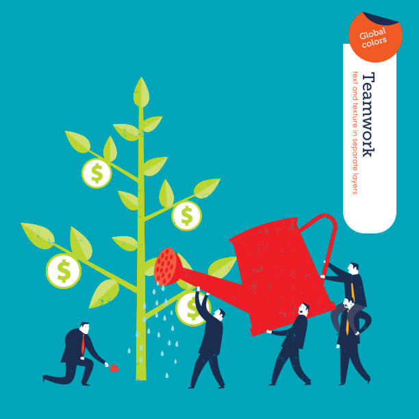Businessmen and money plant vector art illustration