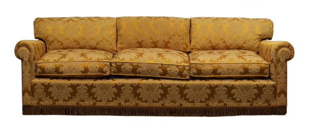 흰색 배경에 골동품 노란색 소파 - couch stock illustrations