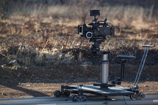 labyrint lid Meting Professional Movie Camera On Dolly In Outdoor Stock Photo - Download Image  Now - Camera Dolly, Hand Truck, Camera - Photographic Equipment - iStock