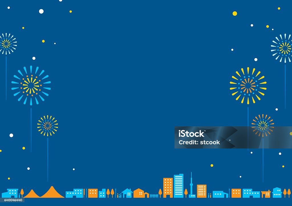 City landscape   Summer night It is a simple illustration of the city of the summer night that flourishes. Firework - Explosive Material stock vector