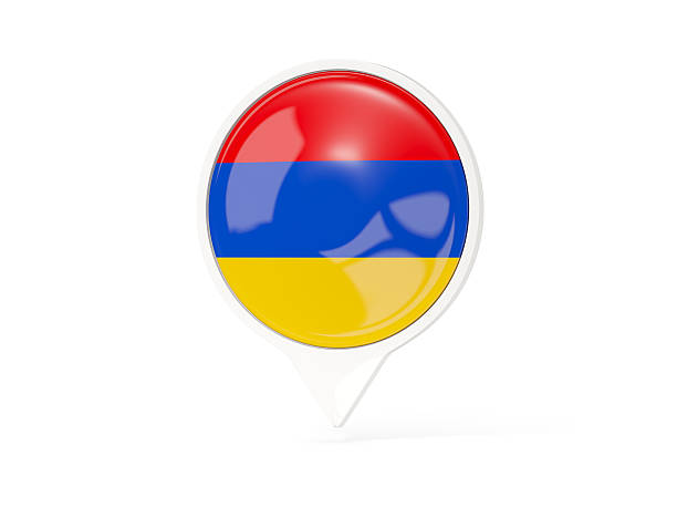 The national flag of Armenia in the form of a round window. Flag in the shape of a circle. Country icon.