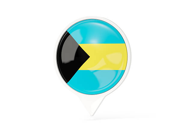 Round white pin with flag of bahamas isolated on white. 3D illustration