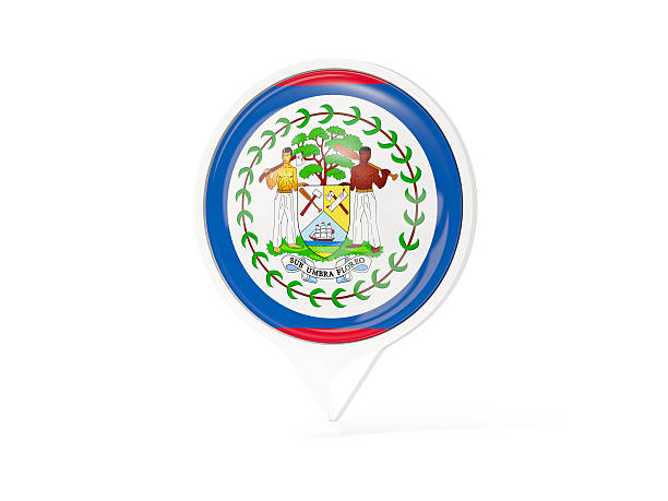 Round white pin with flag of belize isolated on white. 3D illustration