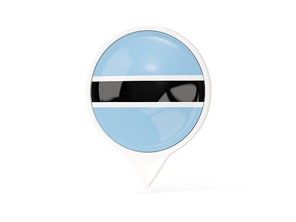 Round white pin with flag of botswana isolated on white. 3D illustration