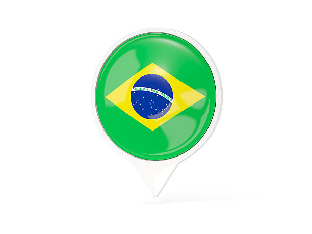 Round white pin with flag of brazil isolated on white. 3D illustration