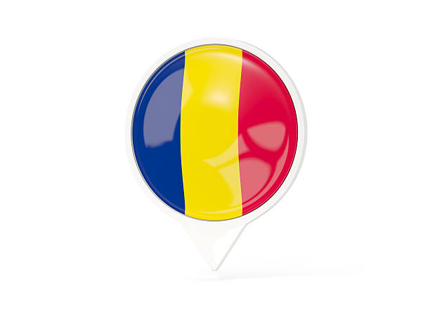 Round white pin with flag of chad isolated on white. 3D illustration