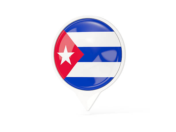 Round white pin with flag of cuba isolated on white. 3D illustration