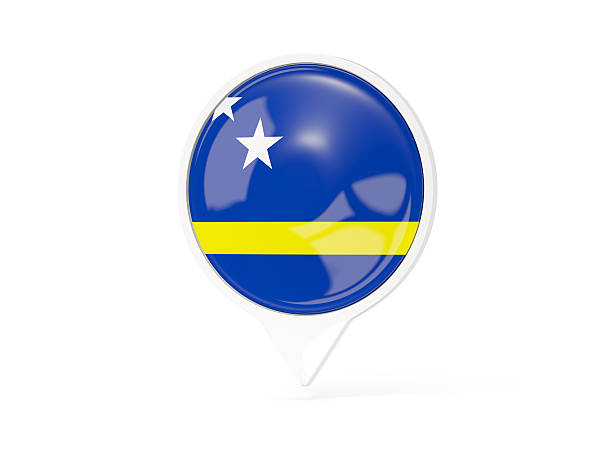 Round white pin with flag of curacao isolated on white. 3D illustration