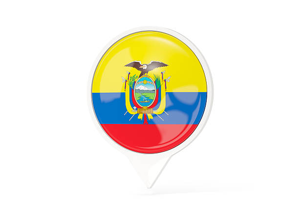 Round white pin with flag of ecuador isolated on white. 3D illustration