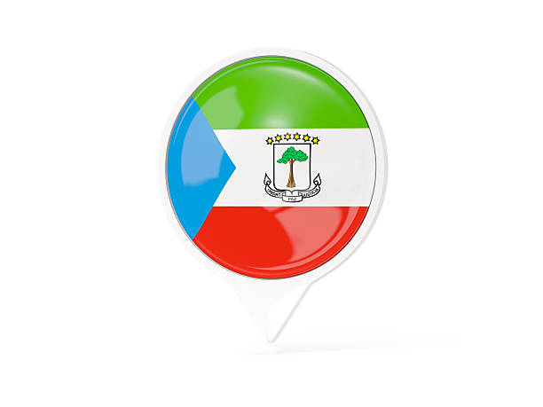 Round white pin with flag of equatorial guinea isolated on white. 3D illustration