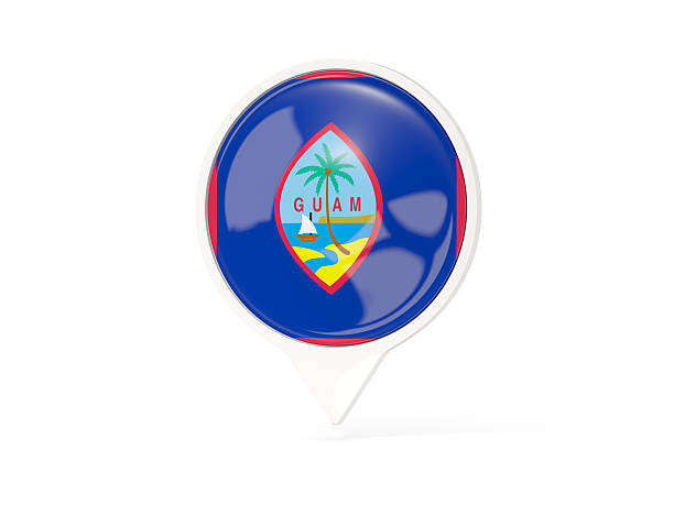 Round white pin with flag of guam isolated on white. 3D illustration