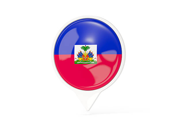 Round white pin with flag of haiti isolated on white. 3D illustration