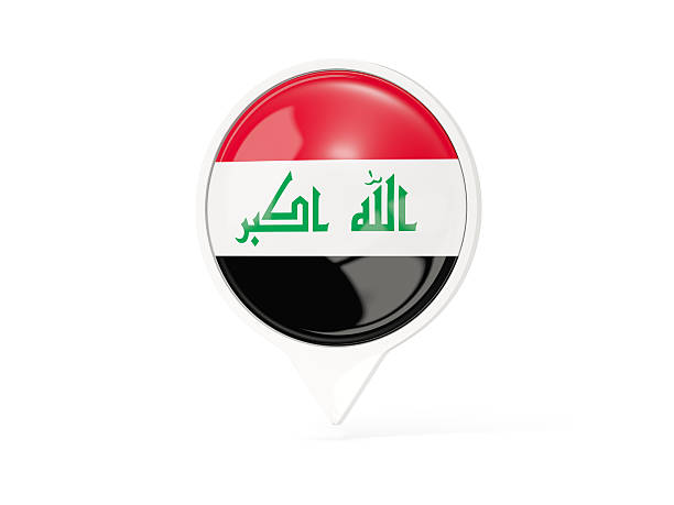 Round white pin with flag of iraq isolated on white. 3D illustration
