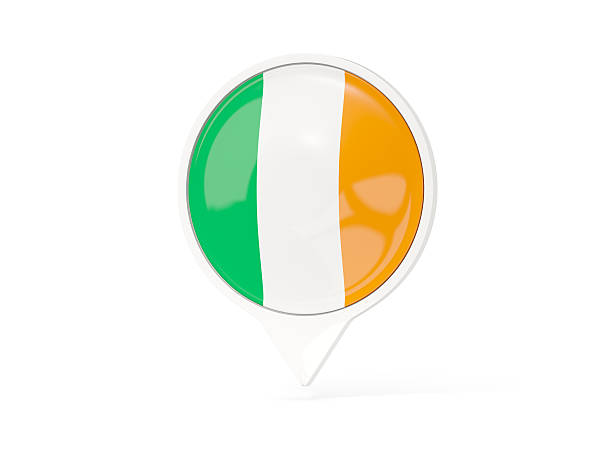 Round white pin with flag of ireland isolated on white. 3D illustration